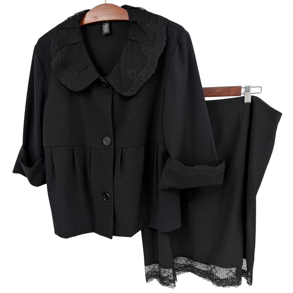 Ava & Grace Womens Petite 16P 3/4 Sleeve Skirt Suit Set Lace Trim Skirt Business
